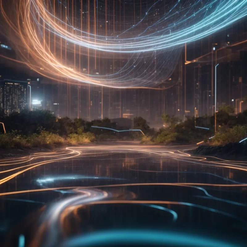 a futuristic digital landscape showcases a luminous, flowing network of interconnected data streams, symbolizing the complex inner workings of large language models.