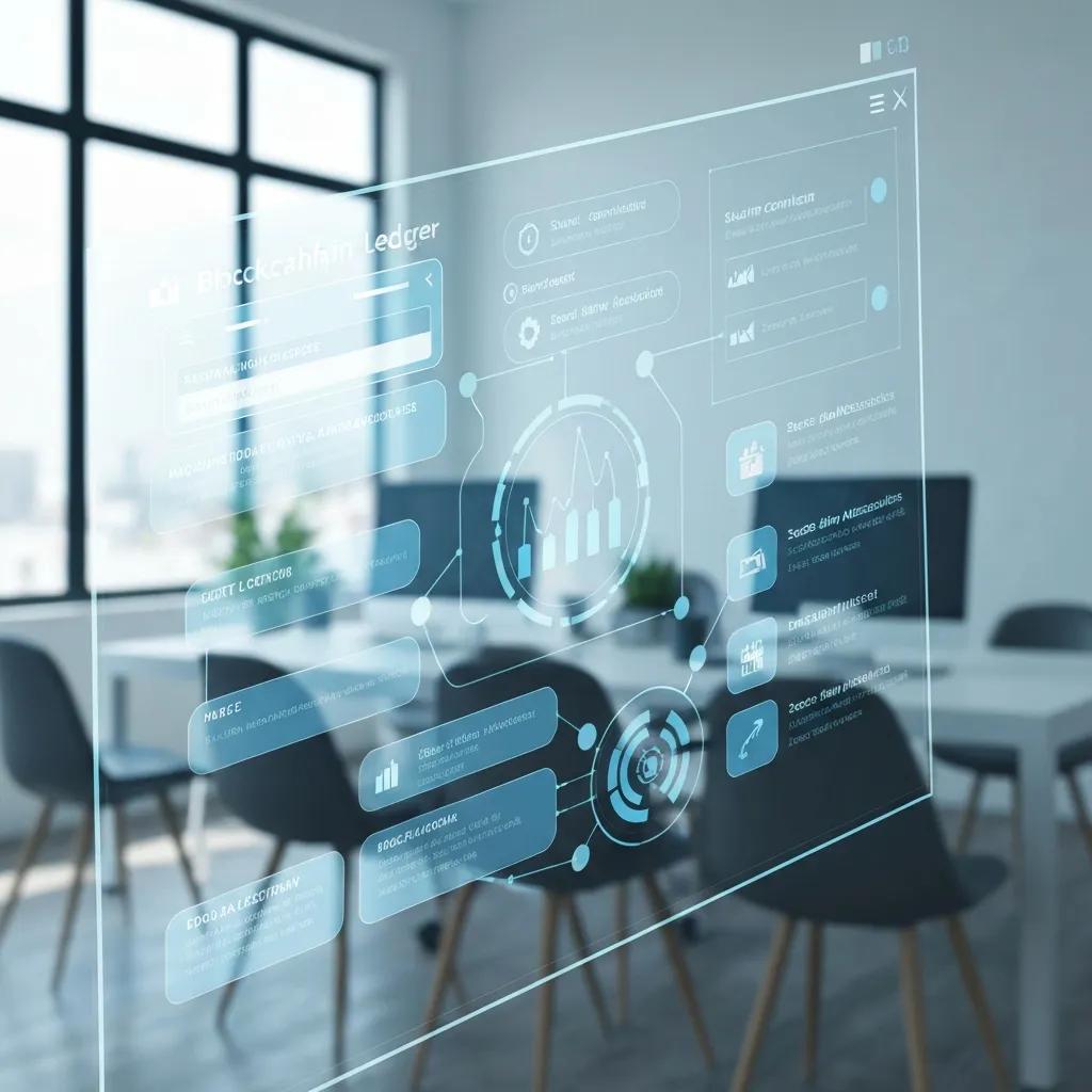 Digital ledger interface illustrating blockchain technology in the insurance sector